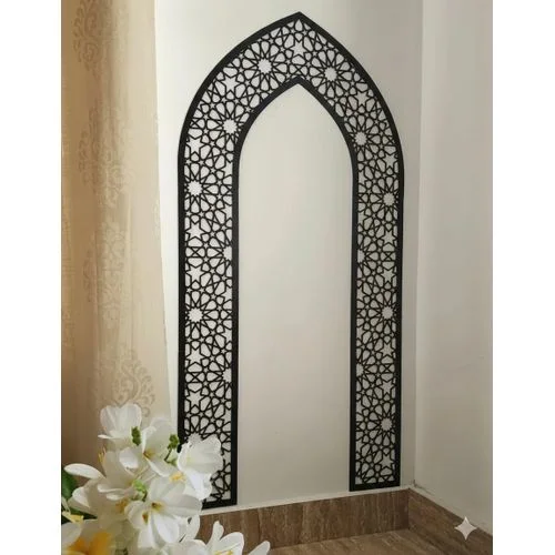 Décoration murale Mihrab – Indicateur de Qibla en bois MDF noir – 200 × 50 CM