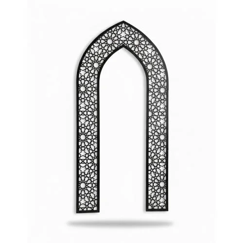Décoration murale Mihrab – Indicateur de Qibla en bois MDF noir – 200 × 50 CM