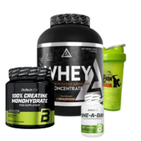 whey+creatine +bouteille d'eau+ one A day