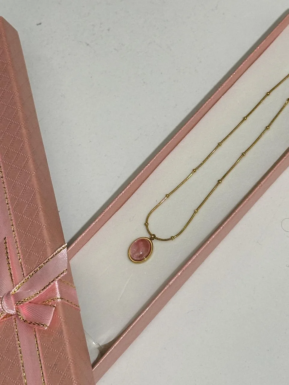 Collier Moonstone Rose saumon🌸