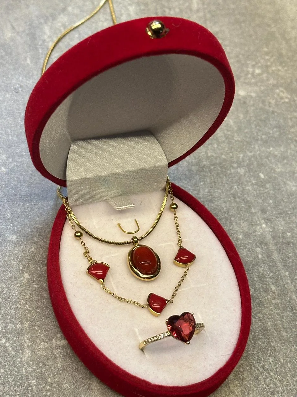 Pack Rouge  Collier + Bracelet + Bague Pierre de Lune (Moonstone)