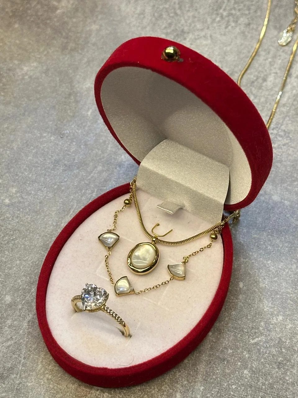 Blanc Collier + Bracelet + Bague Pierre de Lune (Moonstone)