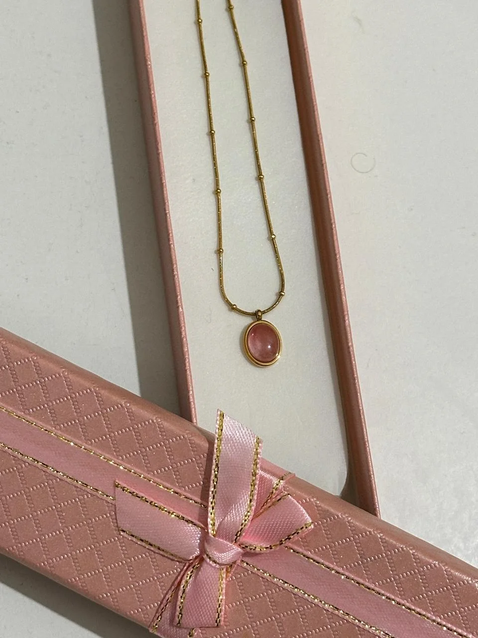 Collier Moonstone Rose saumon🌸