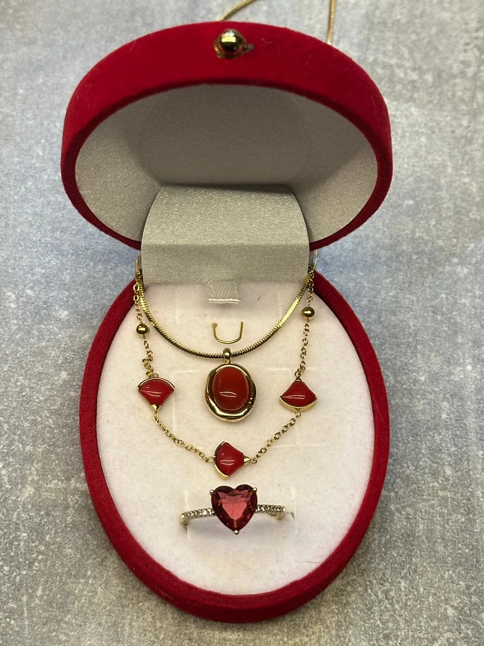 Pack Rouge  Collier + Bracelet + Bague Pierre de Lune (Moonstone)