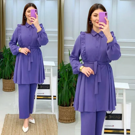 طقم كامل من قطعتين مع الحزام في غاية الأناقة