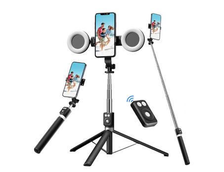 Trépied Selfie 3-en-1 avec Lumière LED et Télécommande Bluetooth - CI