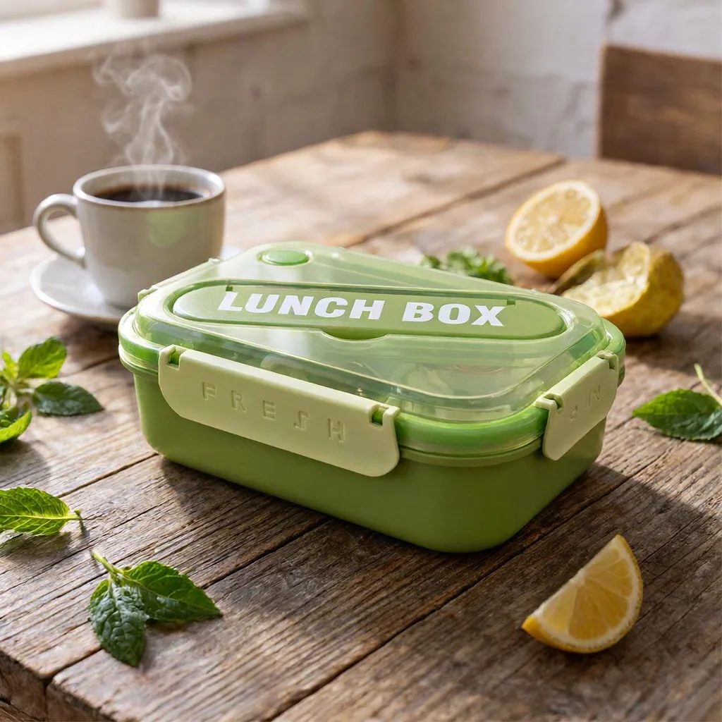 Lunch Box 3 Compartiments en Inox avec Boîte à Sauce et Cuillère, Boîte à Déjeuner à Couvercle Transparent JFG_4Y
