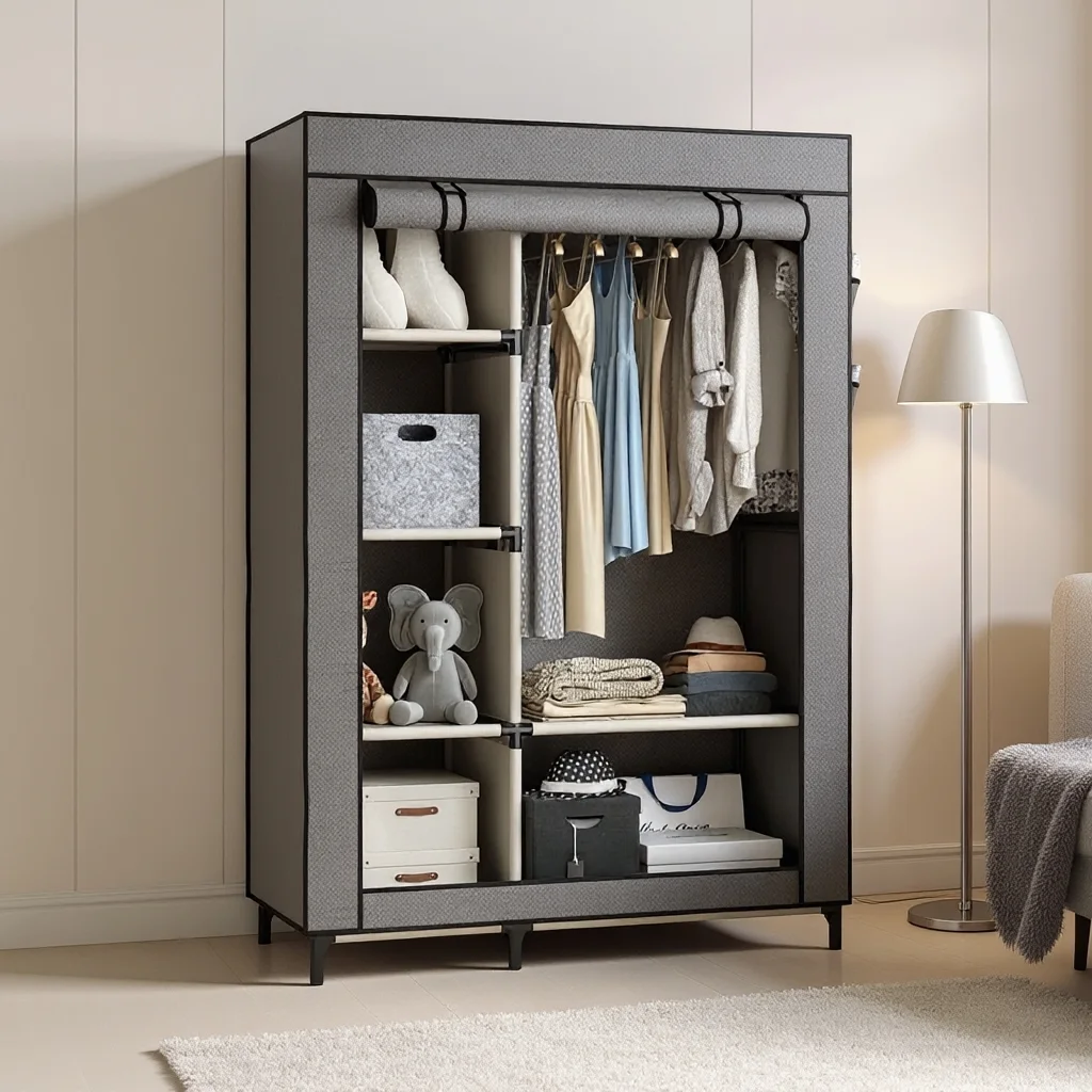 Placard de Rangement Mobile pour Vêtements avec Housse de Protection Anti-Poussière