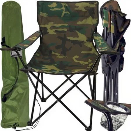Chaise de Camping Pliante à Accoudoirs Porte-Gobelet Légère au Design Militaire