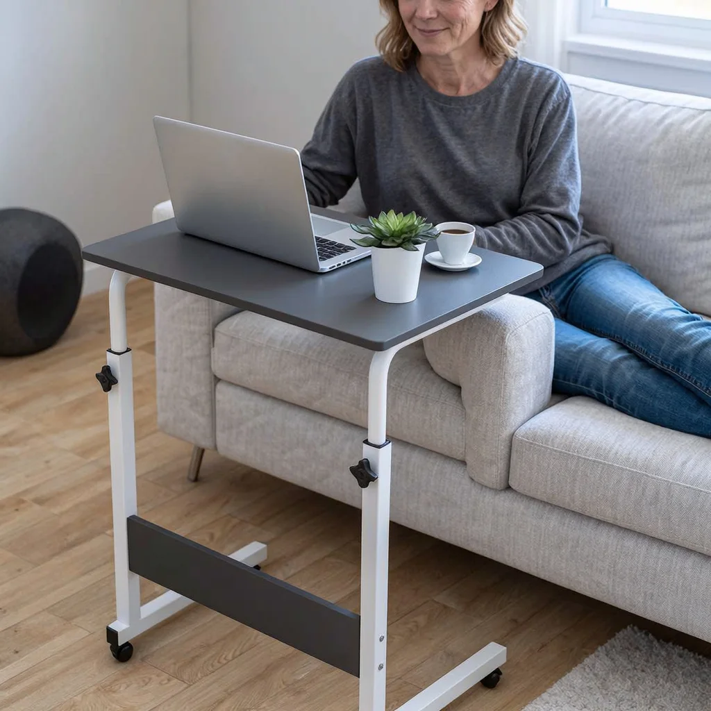 Table de Travail Portable et Bureau Mobile à Hauteur Réglable avec Roulettes pour Laptop