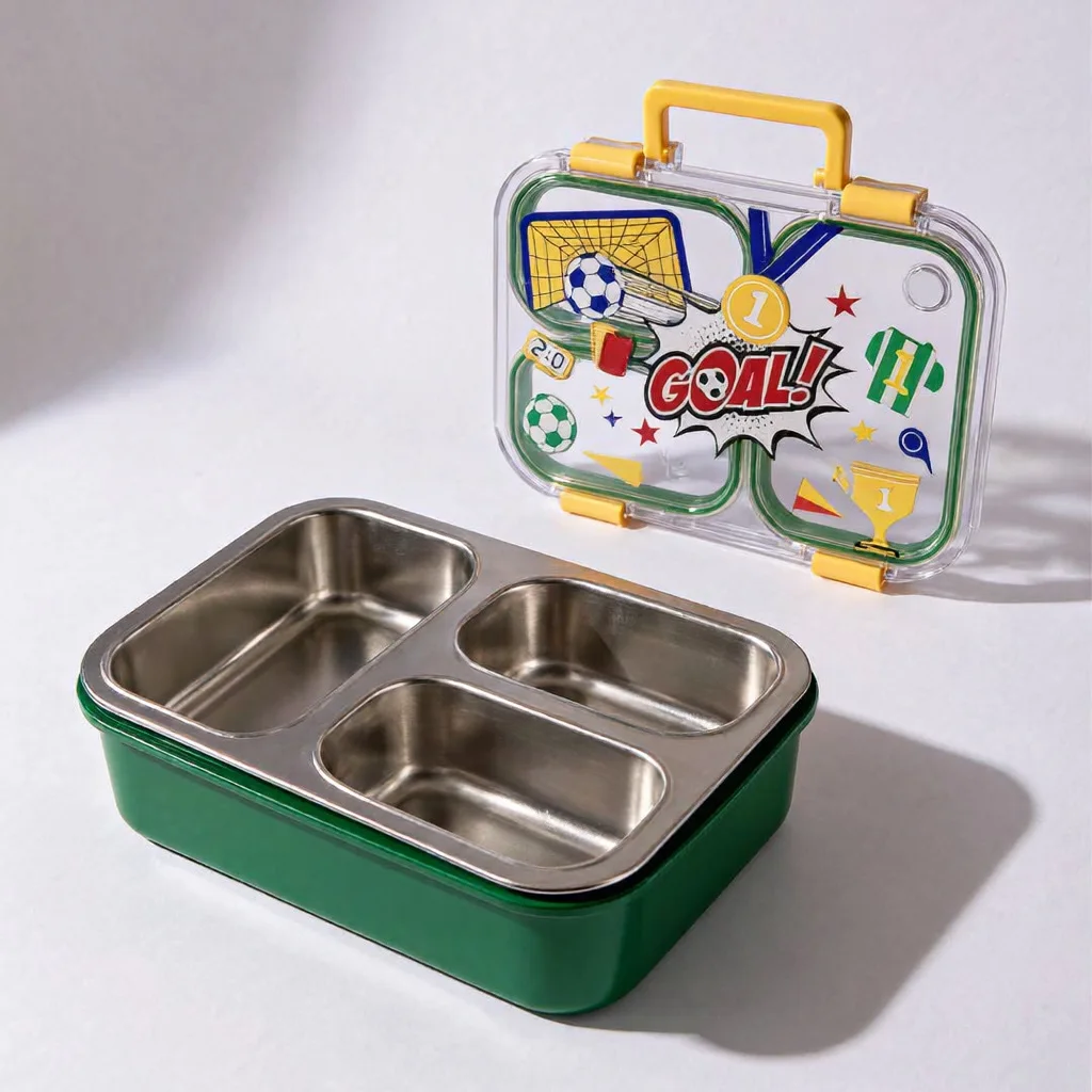 Lunch Box Enfant à 3 Compartiments en Inox avec Cuillère et Baguettes, Boîte à Déjeuner Scolaire JFG_31Y
