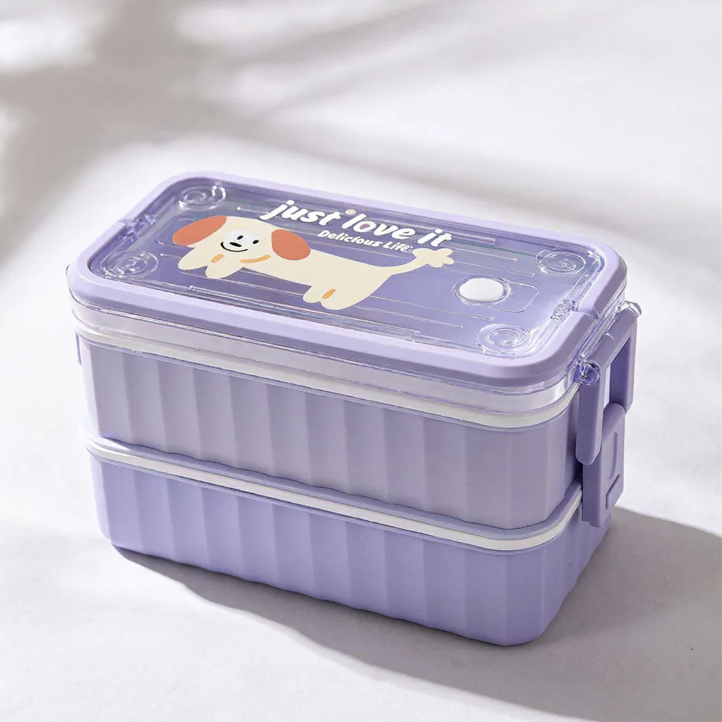 Lunch Box 2 Étages en Inox à Couvercle Transparent, Boîte Repas Isotherme avec Cuillère et Pot à Sauce JFG-30Y