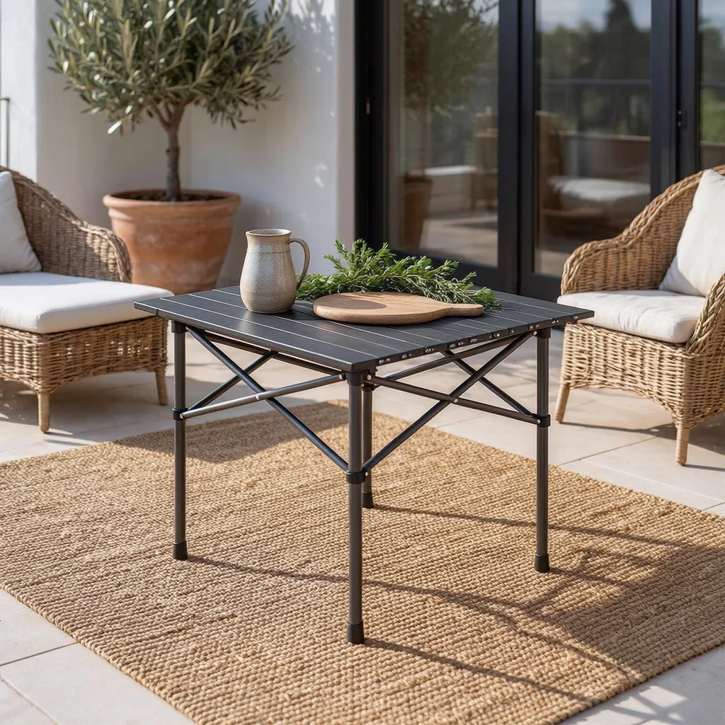 Table Pliante Petit Format à Plateau Enroulable et Sac de Transport pour Camping et Voyage