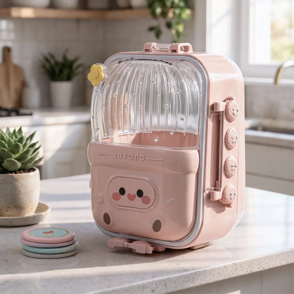 Lunch Box Enfant à 3 Compartiments en Inox avec Cuillère et Fourchette, Boîte à Déjeuner Cute Cactus JFG_22Y