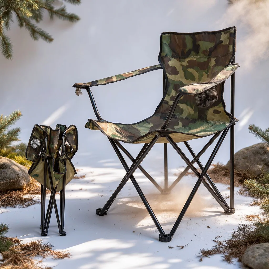 Chaise de Camping Pliante à Accoudoirs Porte-Gobelet Légère au Design Militaire