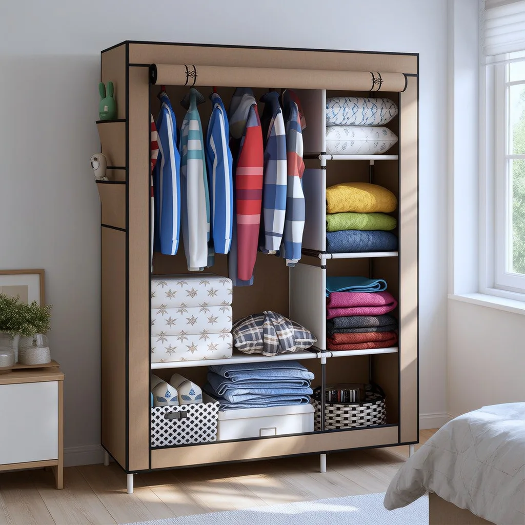 Placard de Rangement Mobile pour Vêtements avec Housse de Protection Anti-Poussière