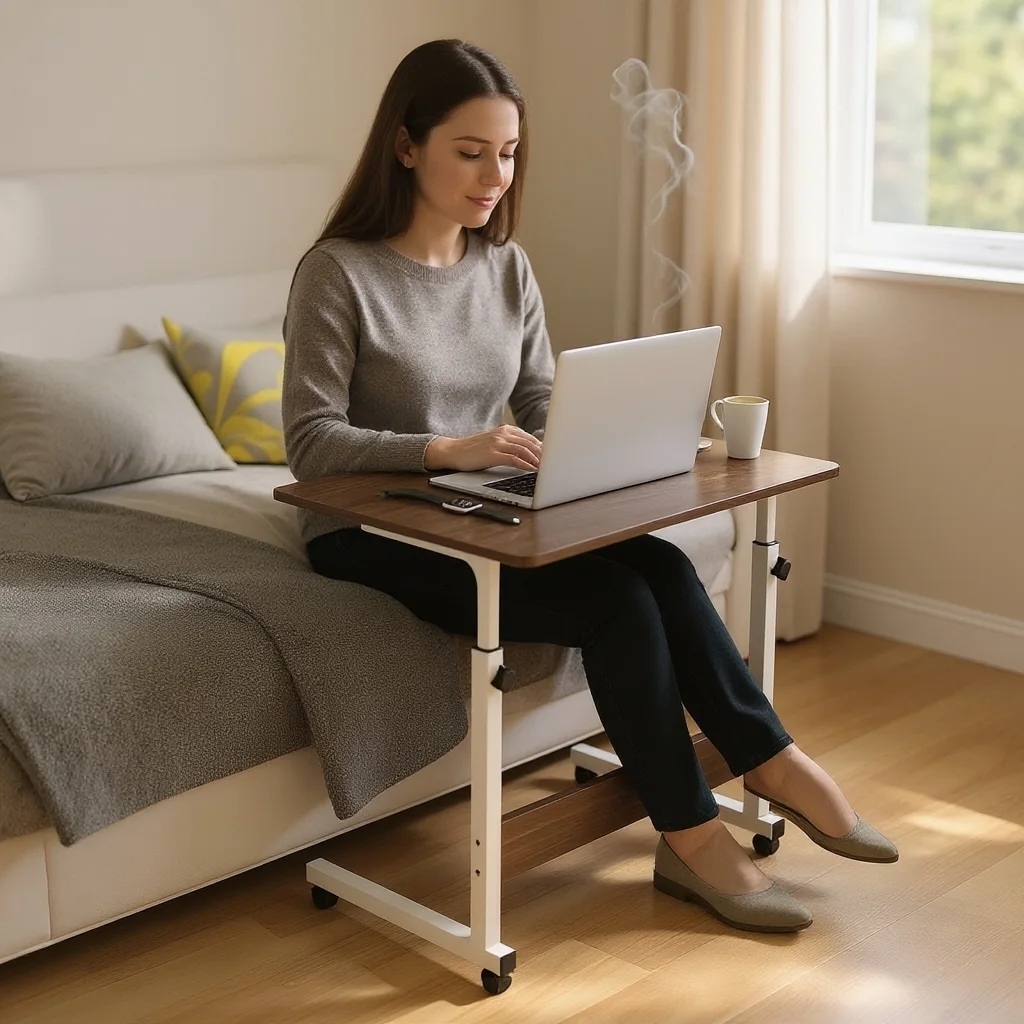 Table de Travail Portable et Bureau Mobile à Hauteur Réglable avec Roulettes pour Laptop