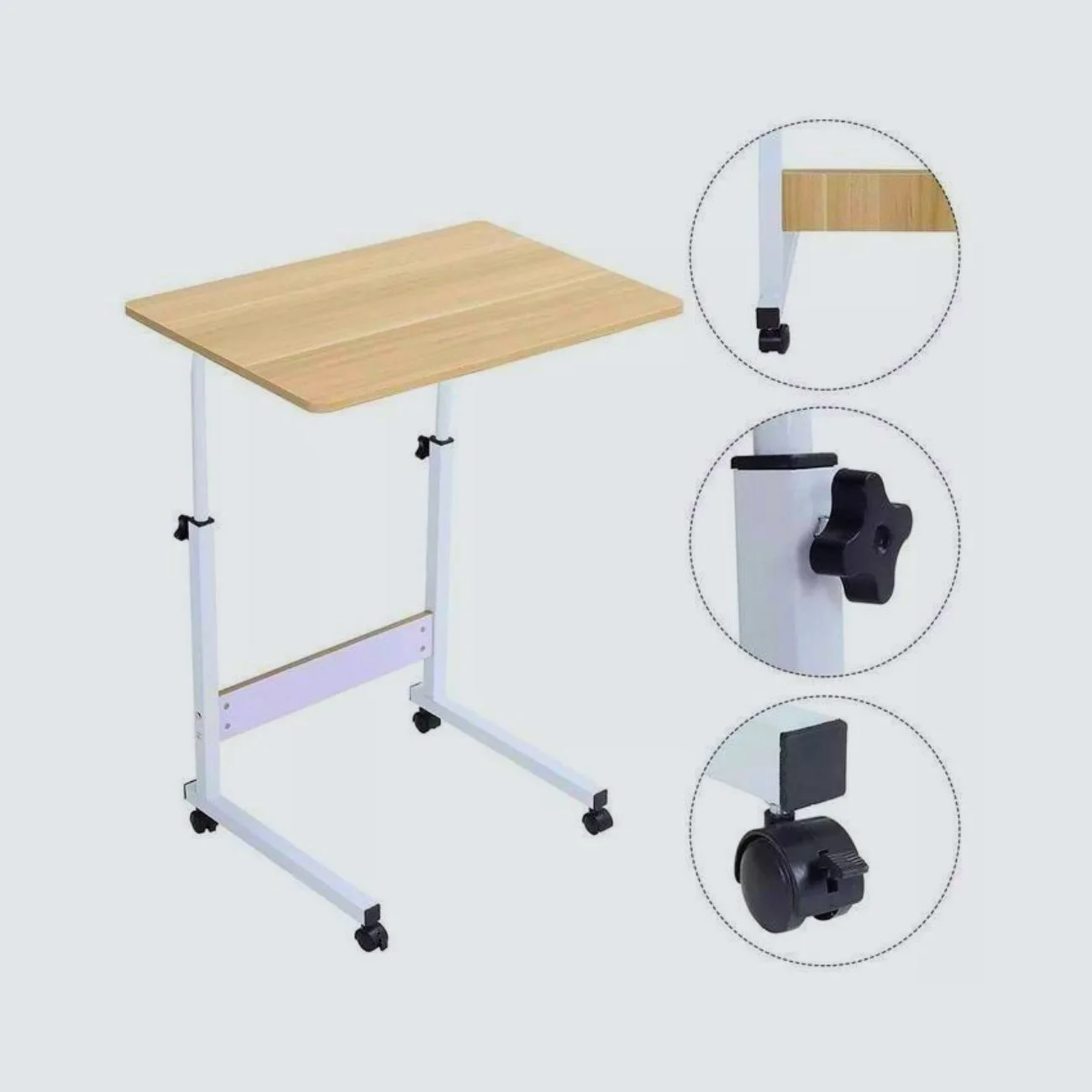 Table de Travail Portable et Bureau Mobile à Hauteur Réglable avec Roulettes pour Laptop