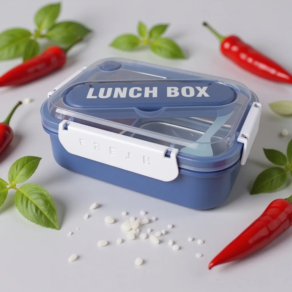 Lunch Box 3 Compartiments en Inox avec Boîte à Sauce et Cuillère, Boîte à Déjeuner à Couvercle Transparent JFG_4Y