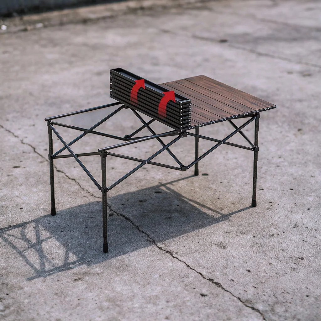 Table Pliante Grand Format à Plateau Enroulable et Sac de Transport pour Camping et Voyage