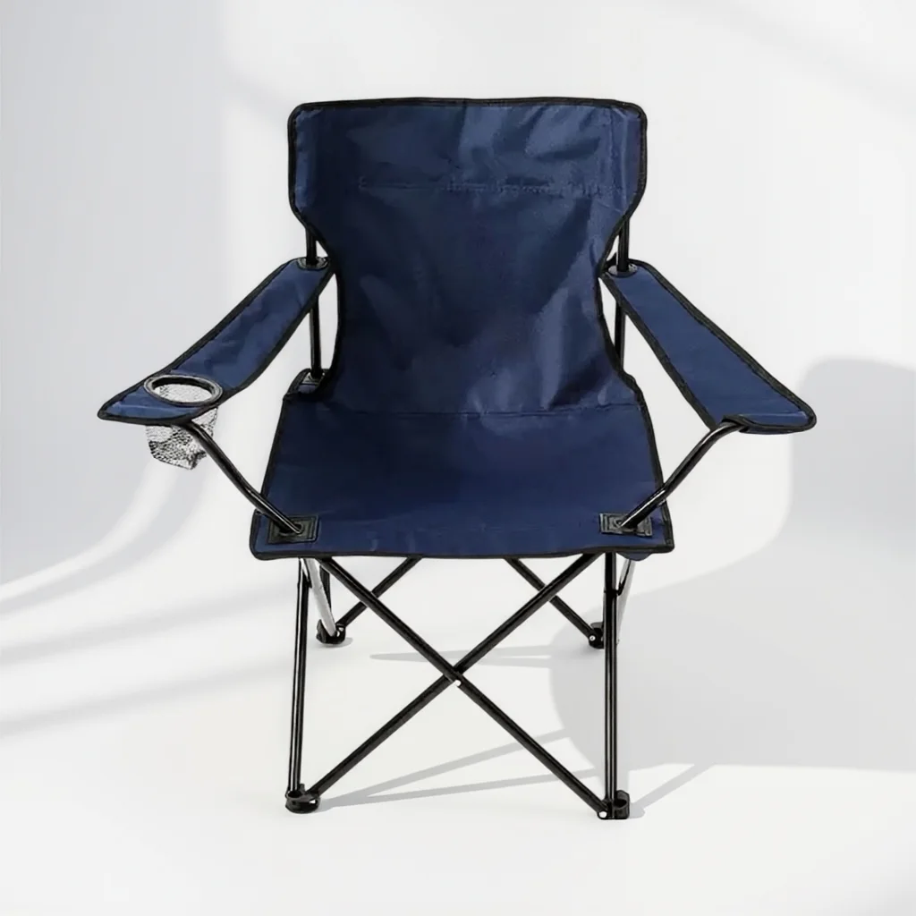Chaise de Camping Pliante et Légère à Accoudoirs et Porte-Gobelet pour Extérieur au design Simple