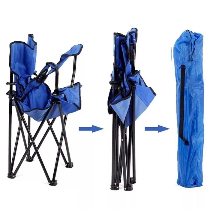 Chaise de Camping Pliante et Légère à Accoudoirs et Porte-Gobelet pour Extérieur au design Simple