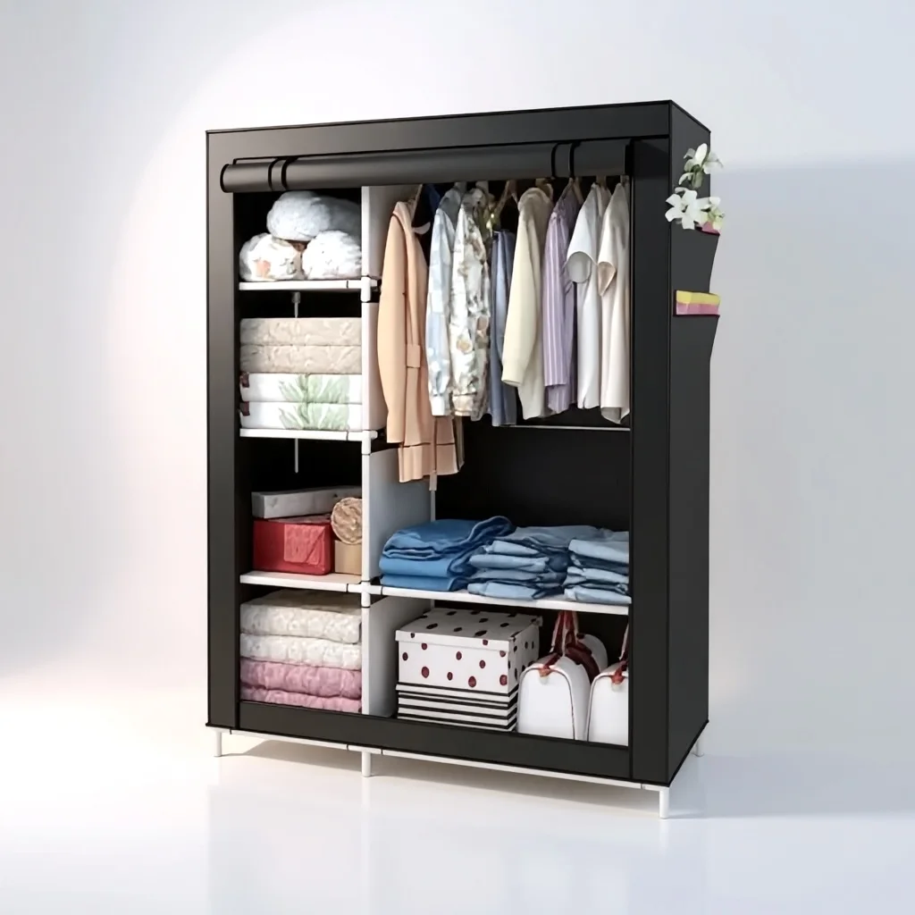 Placard de Rangement Mobile pour Vêtements avec Housse de Protection Anti-Poussière