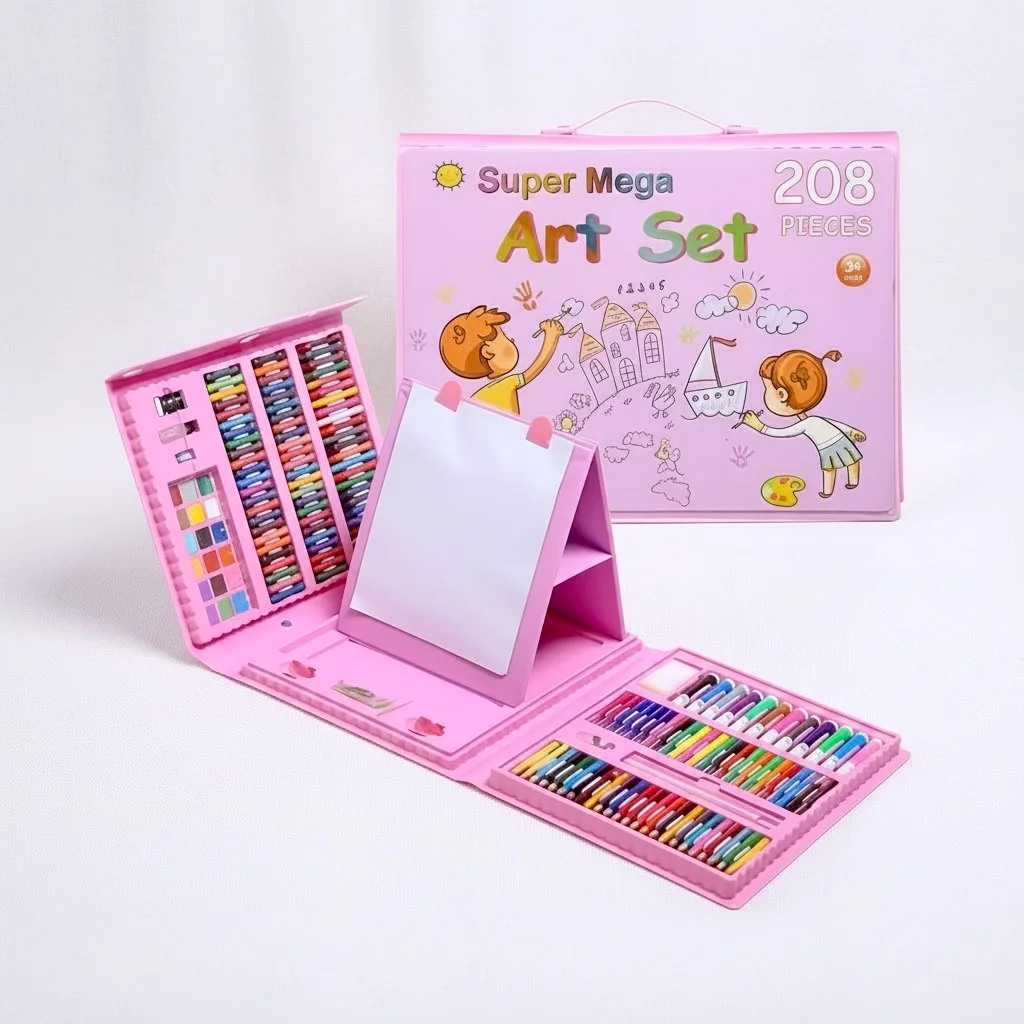 Coffret Artistique Créatif de Dessin, Coloriage et Peinture Super Mega Art Set 208 Pièces pour Enfant dès 3 Ans
