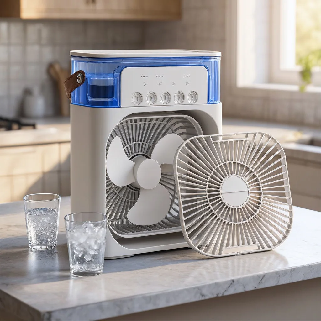 Mini Climatiseur Ventilateur Portable USB 3 en 1 avec Réservoir d'Eau et Éclairage LED