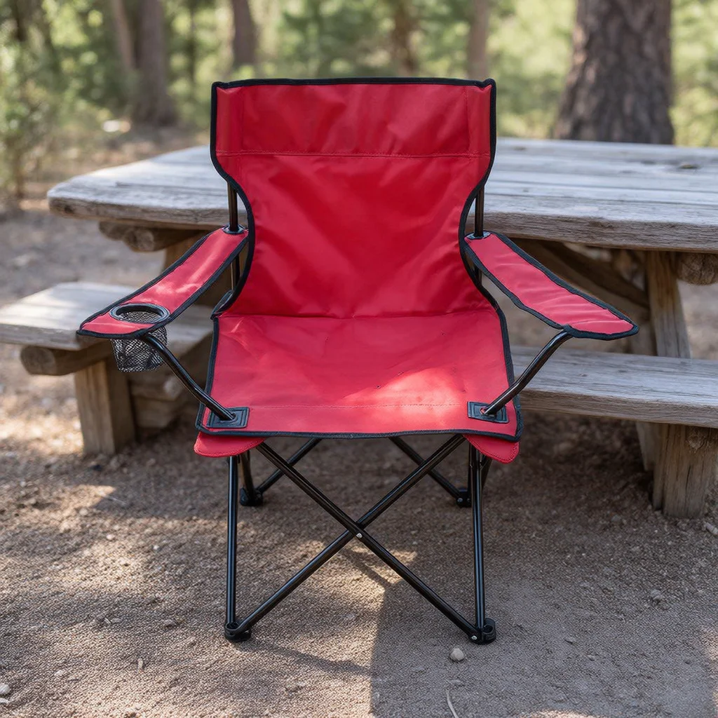Chaise de Camping Pliante et Légère à Accoudoirs et Porte-Gobelet pour Extérieur au design Simple