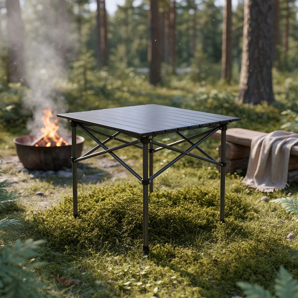 Table Pliante Petit Format à Plateau Enroulable et Sac de Transport pour Camping et Voyage