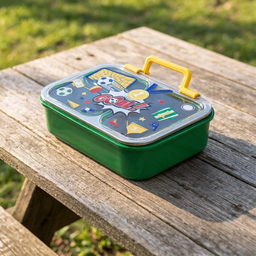 Lunch Box Enfant à 3 Compartiments en Inox avec Cuillère et Baguettes, Boîte à Déjeuner Scolaire JFG_31Y