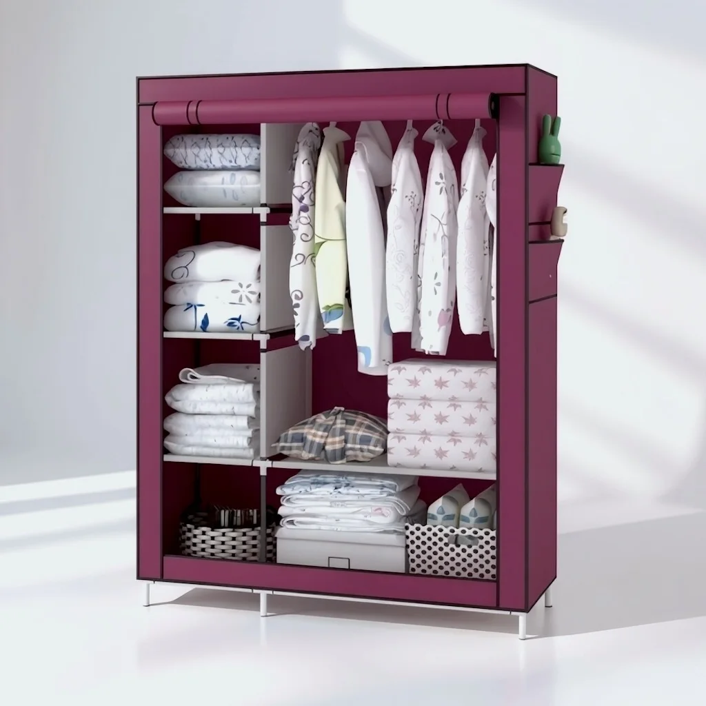 Placard de Rangement Mobile pour Vêtements avec Housse de Protection Anti-Poussière