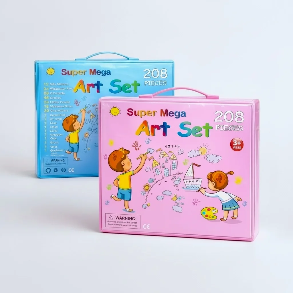 Coffret Artistique Créatif de Dessin, Coloriage et Peinture Super Mega Art Set 208 Pièces pour Enfant dès 3 Ans