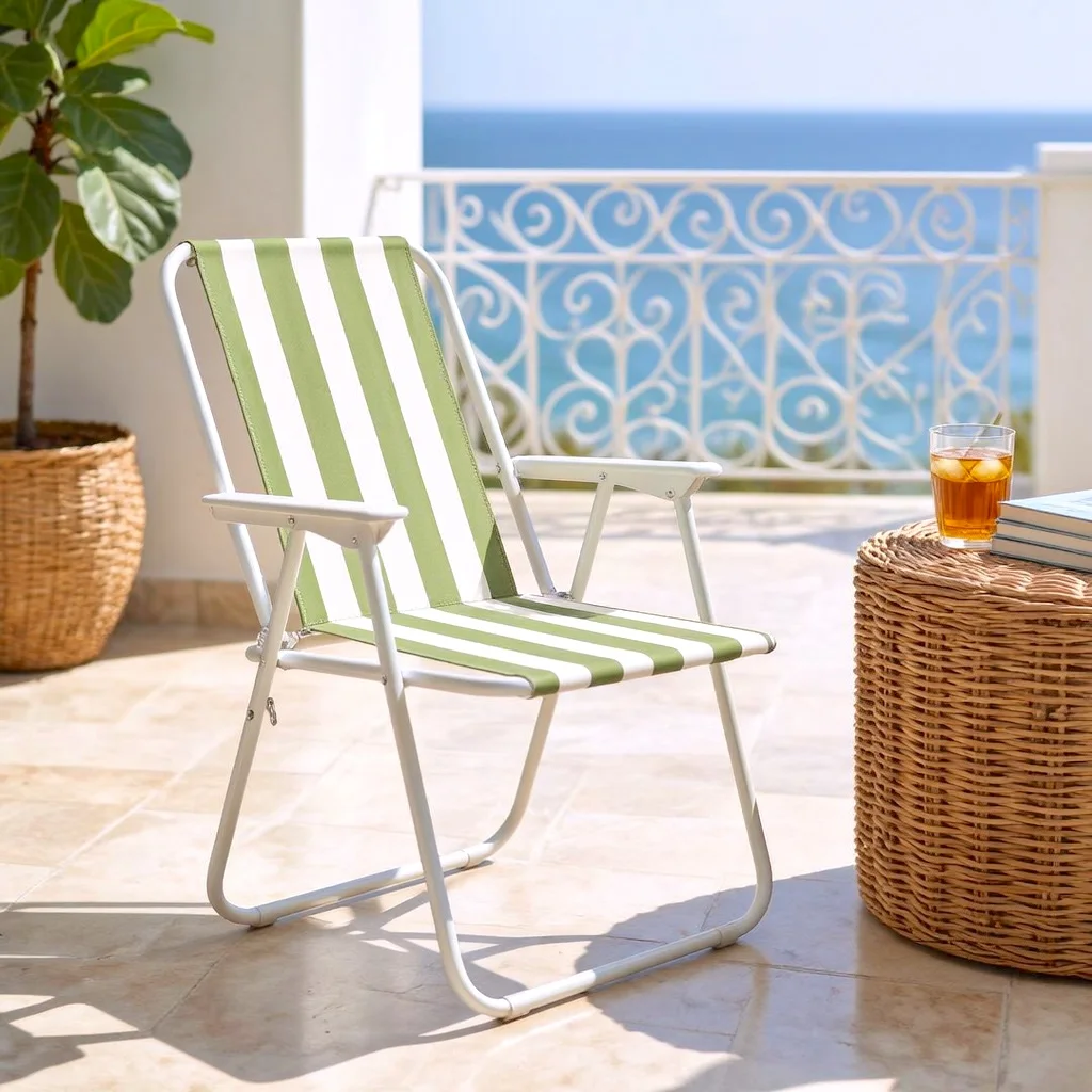 Chaise de Plein Air Pliante et Portable en Maille de Nylon pour Extérieur au Design Rayé