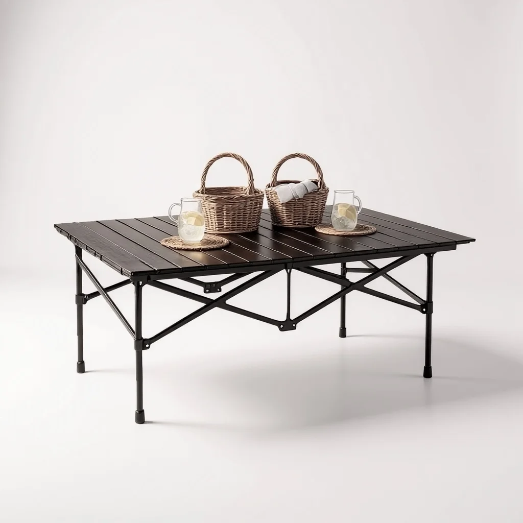 Table Pliante Grand Format à Plateau Enroulable et Sac de Transport pour Camping et Voyage