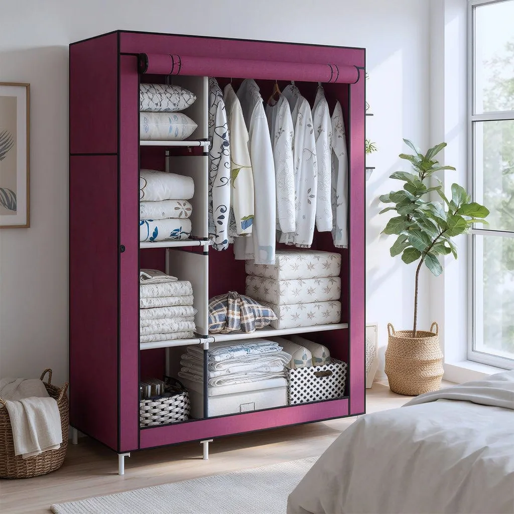 Placard de Rangement Mobile pour Vêtements avec Housse de Protection Anti-Poussière