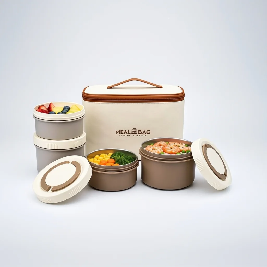 Kit Lunch Box de 4 Boîtes Alimentaires en Acier Inoxydable et Sac Isotherme de Transport