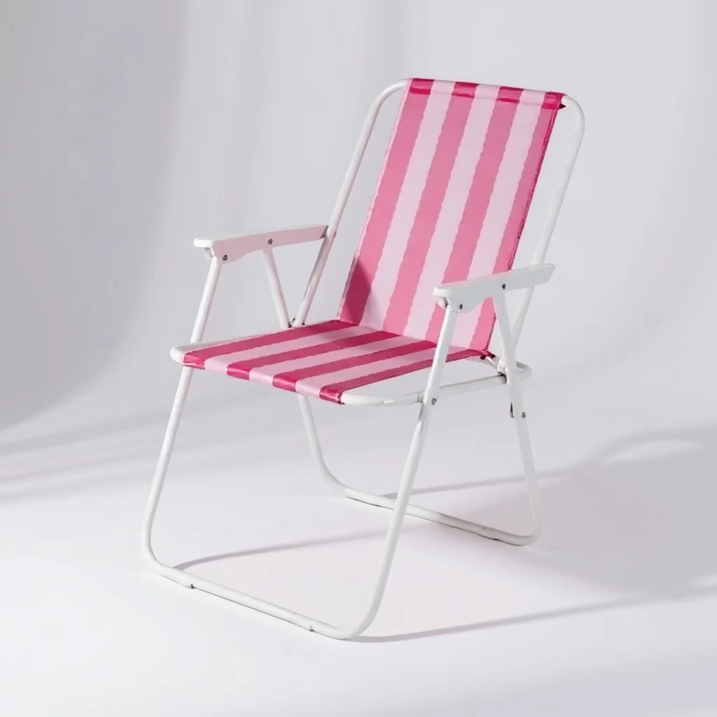 Chaise de Plein Air Pliante et Portable en Maille de Nylon pour Extérieur au Design Rayé