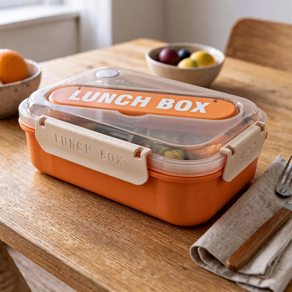 Lunch Box 3 Compartiments en Inox avec Boîte à Sauce et Cuillère, Boîte à Déjeuner à Couvercle Transparent JFG_4Y