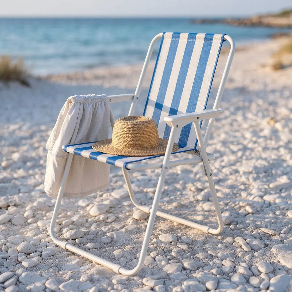 Chaise de Plein Air Pliante et Portable en Maille de Nylon pour Extérieur au Design Rayé