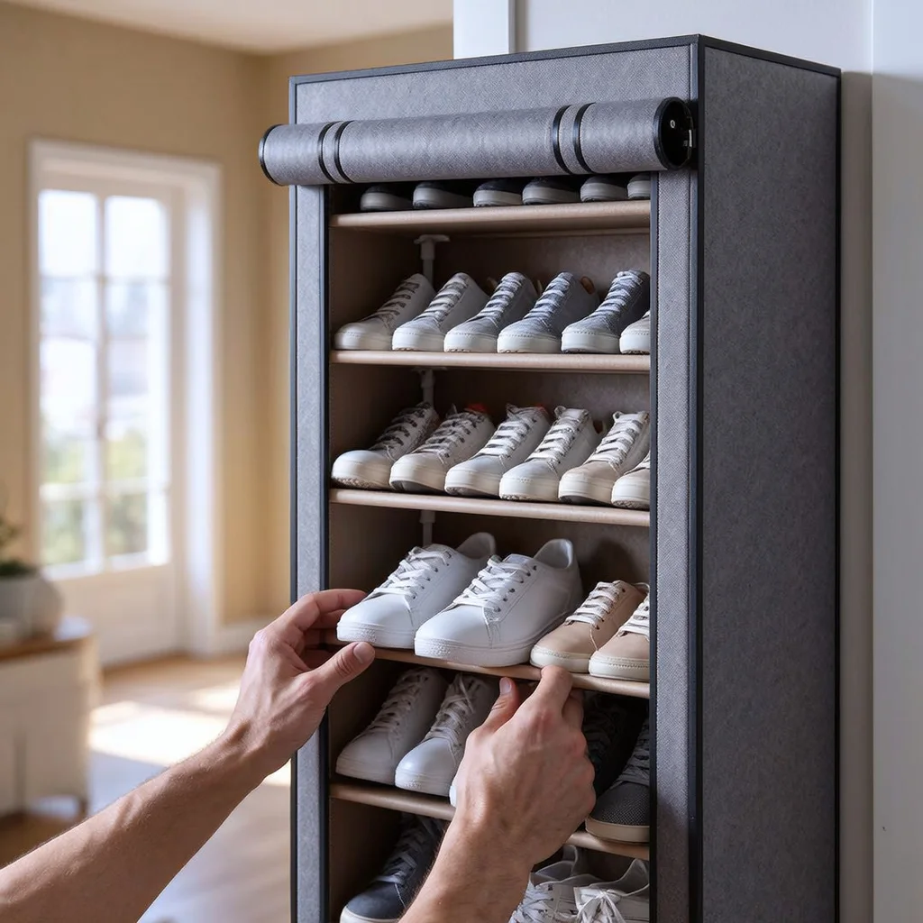 Armoire à Chaussures et Meuble de Rangement 9 Niveaux avec Housse de Protection Anti-Poussière