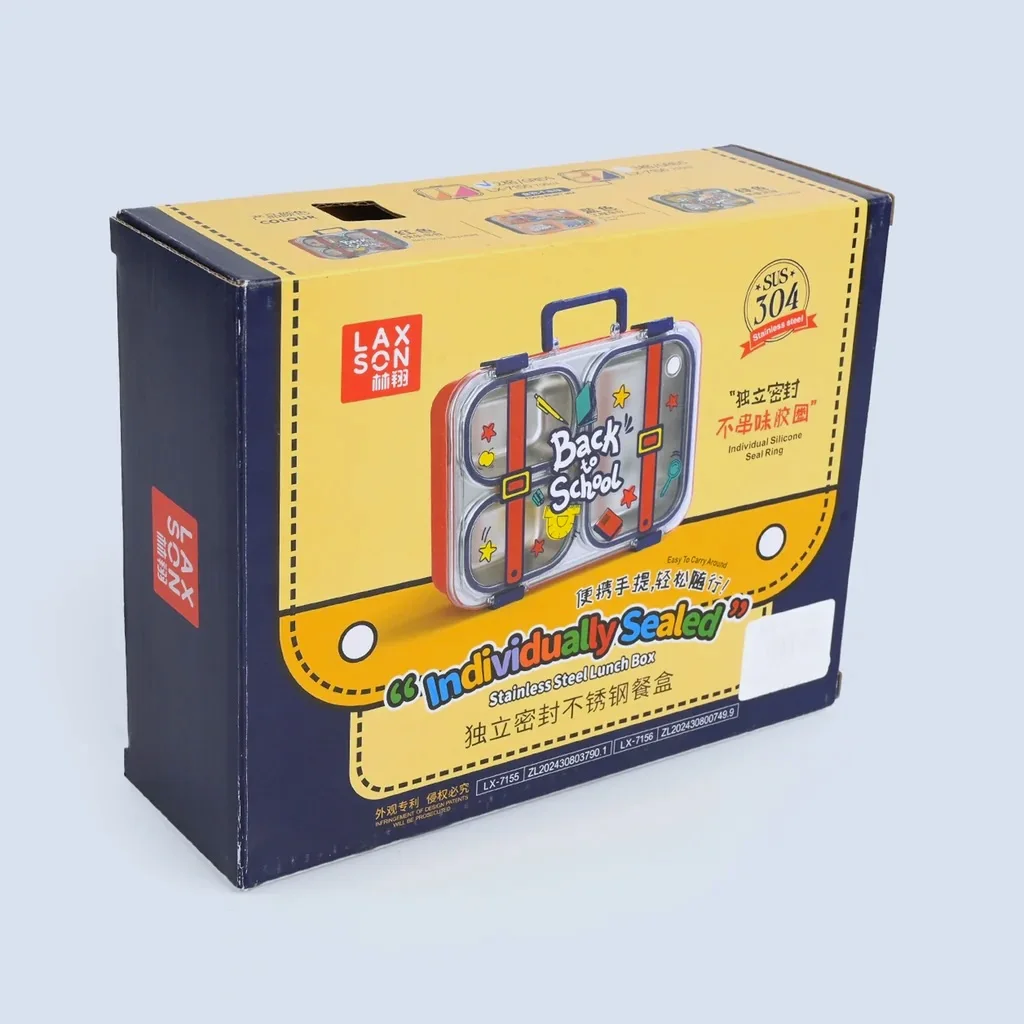 Lunch Box Enfant à 3 Compartiments en Inox avec Cuillère et Baguettes, Boîte à Déjeuner Scolaire JFG_31Y