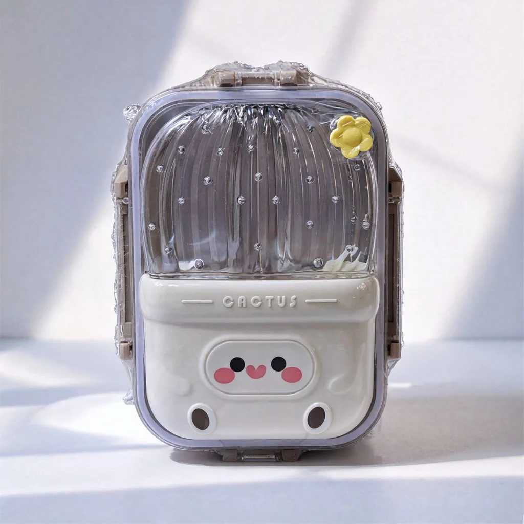 Lunch Box Enfant à 3 Compartiments en Inox avec Cuillère et Fourchette, Boîte à Déjeuner Cute Cactus JFG_22Y