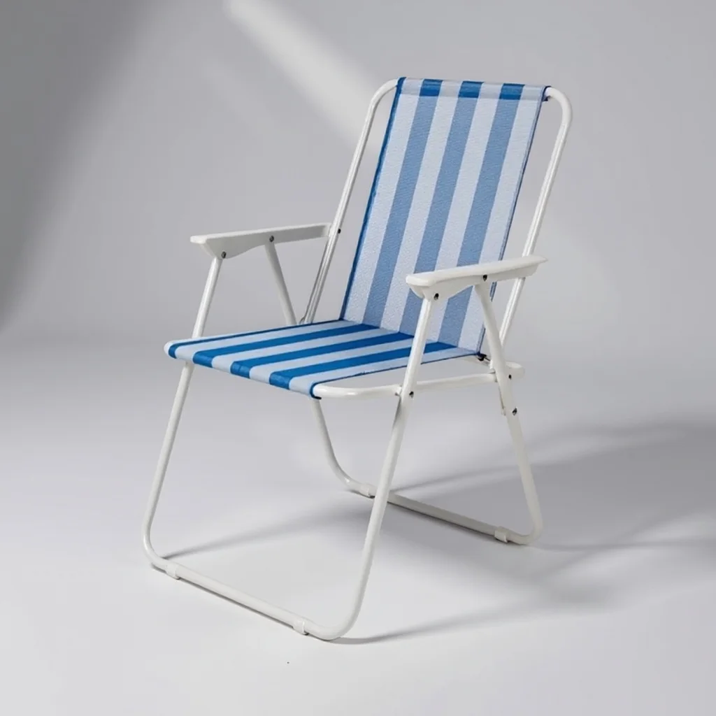 Chaise de Plein Air Pliante et Portable en Maille de Nylon pour Extérieur au Design Rayé