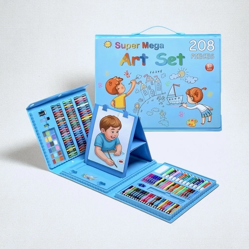 Coffret Artistique Créatif de Dessin, Coloriage et Peinture Super Mega Art Set 208 Pièces pour Enfant dès 3 Ans
