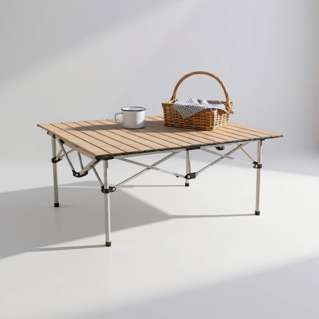 Table Pliante Grand Format à Plateau Enroulable et Sac de Transport pour Camping et Voyage