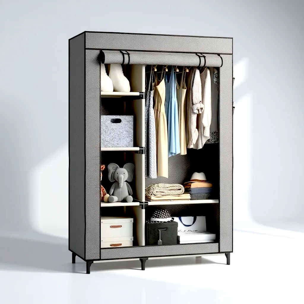 Placard de Rangement Mobile pour Vêtements avec Housse de Protection Anti-Poussière