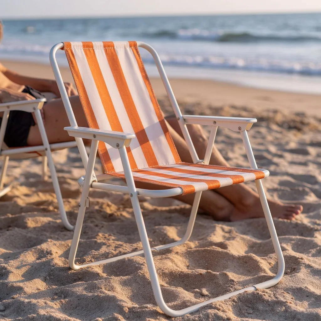 Chaise de Plein Air Pliante et Portable en Maille de Nylon pour Extérieur au Design Rayé