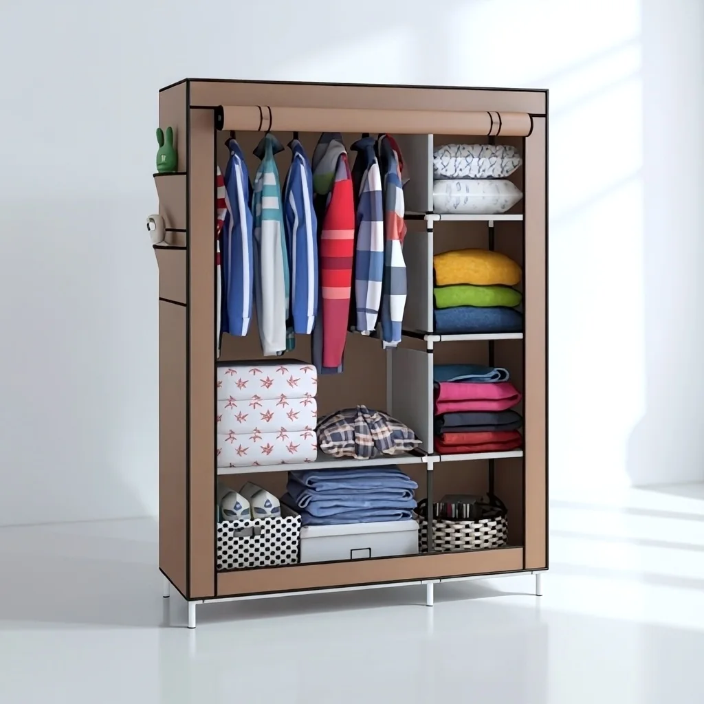 Placard de Rangement Mobile pour Vêtements avec Housse de Protection Anti-Poussière